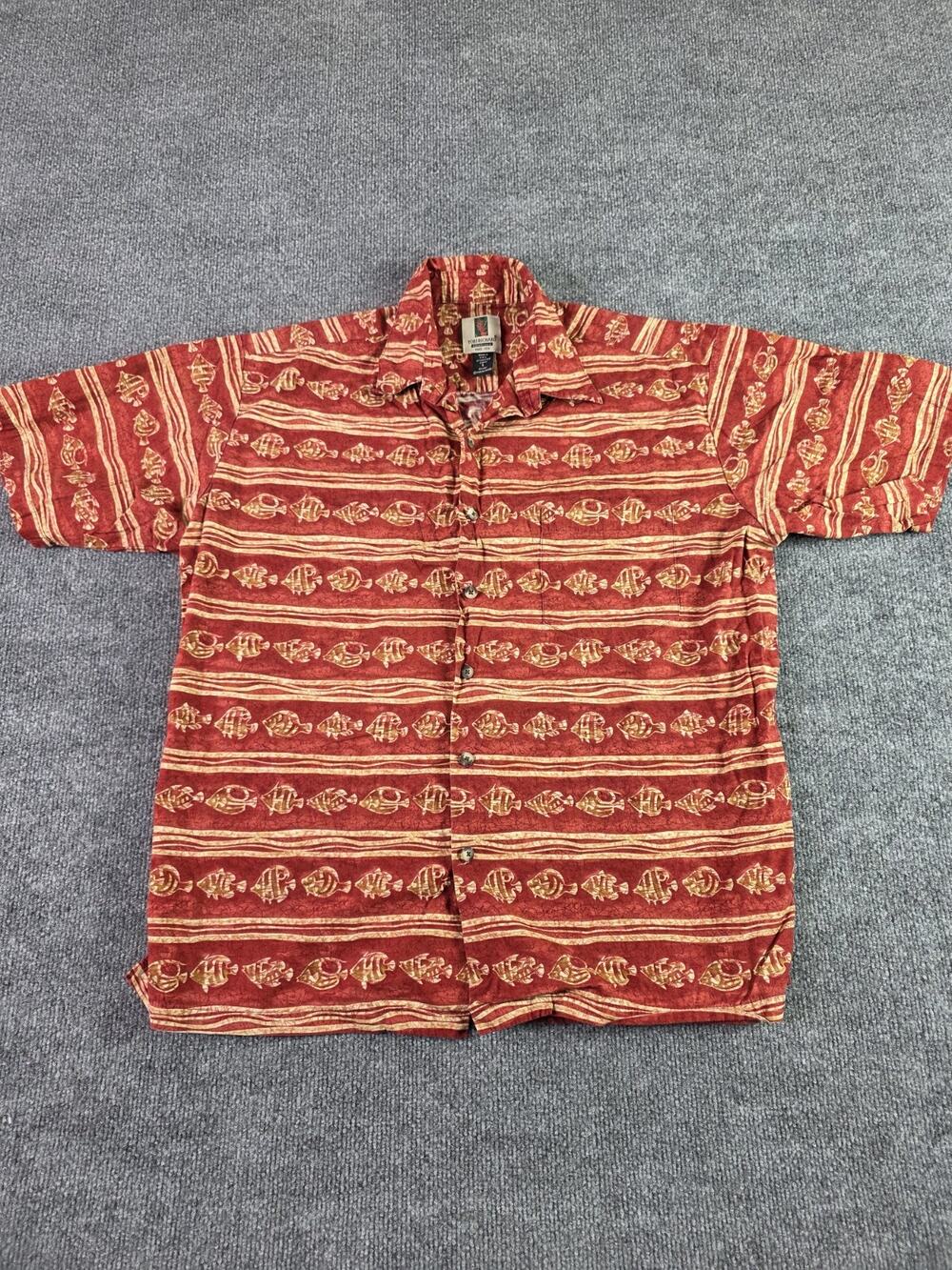 Vintage Tori Richard Honolulu Hawaiian Shirt Mens Large Fish Red Short Sleeve